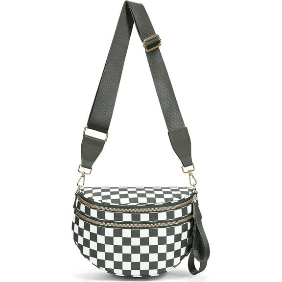 Luxury Checkered Crossbody Bag,Spacious Bum Bags for Women Nylon Crossbody Fanny Packs Checkered Purse Belt Wallet