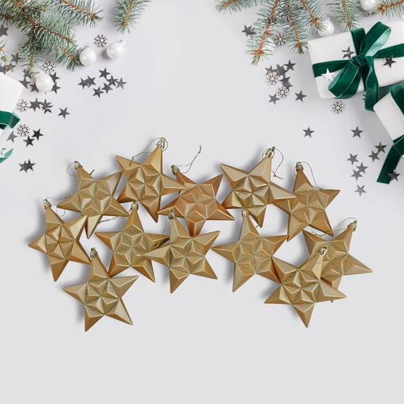 DAK 12ct Vegas Gold Shatterproof 2-Finish Christmas Star Ornaments 5"
