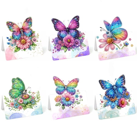FLOPESN 3D Diamond Art Folding Greeting Card Set 11.5x13cm Holiday Blessing Gift with Envelopes DIY Craft Kit