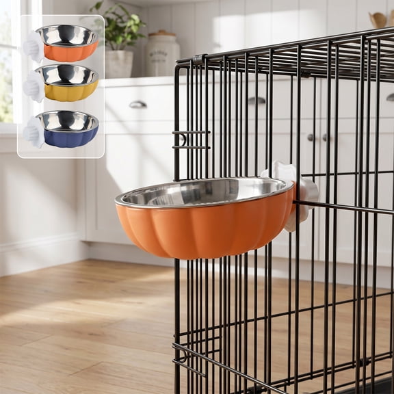 Aoznliie Dog Bowls Cat Bowls, Hanging Stainless Steel Bowl for Crate, 5x4x1.4 inch Adjustable Pet Water Dispenser for Cage, Orange