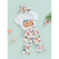 thumbnail image 3 of Bagilaanoe Baby Girls Summer Outfit Sets 3 6 12 18 Months Newborn White Short Sleeve Letter Print T-shirt Tops + Donut Print Flared Pants + Headband, 3 of 8
