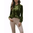 thumbnail image 2 of INSPIRE CHIC Women's Office Pocket Front Long Sleeve Button Down Velvet Shirt L Green, 2 of 5