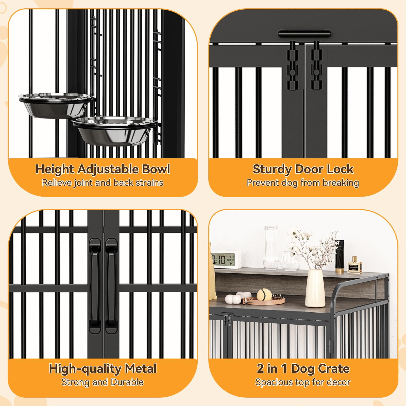 Danolapsi 48" W Large Dog Crate Furniture,with 360° Adjustable Elevated Feeder,Dog Crate with 360° Wheels for Easy Mobility,Heavy Dog Furniture,Indoor Decorative Dog Kennel,Sturdy Metal Construction