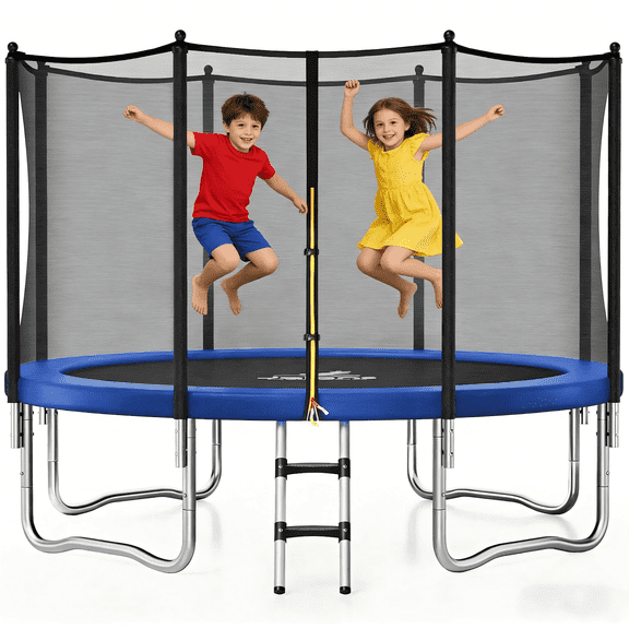 JELENS Trampoline 8FT 10FT, Outdoor Trampolines with Enclosure Net and Ladder, Recreational Anti-Rust Trampolines for Kids and Adults