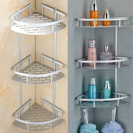 VGEBY Bathroom Corner Shower Shelf Hanging Shower Caddy Organizer Shelves Strong and Sturdy Bath Rack Kitchen Storage Basket Wall Mounted Durable Aluminum 3 Tiers Shampoo Facial Cleaner Soap (Best Cleaner For Soap Scum On Shower Doors)