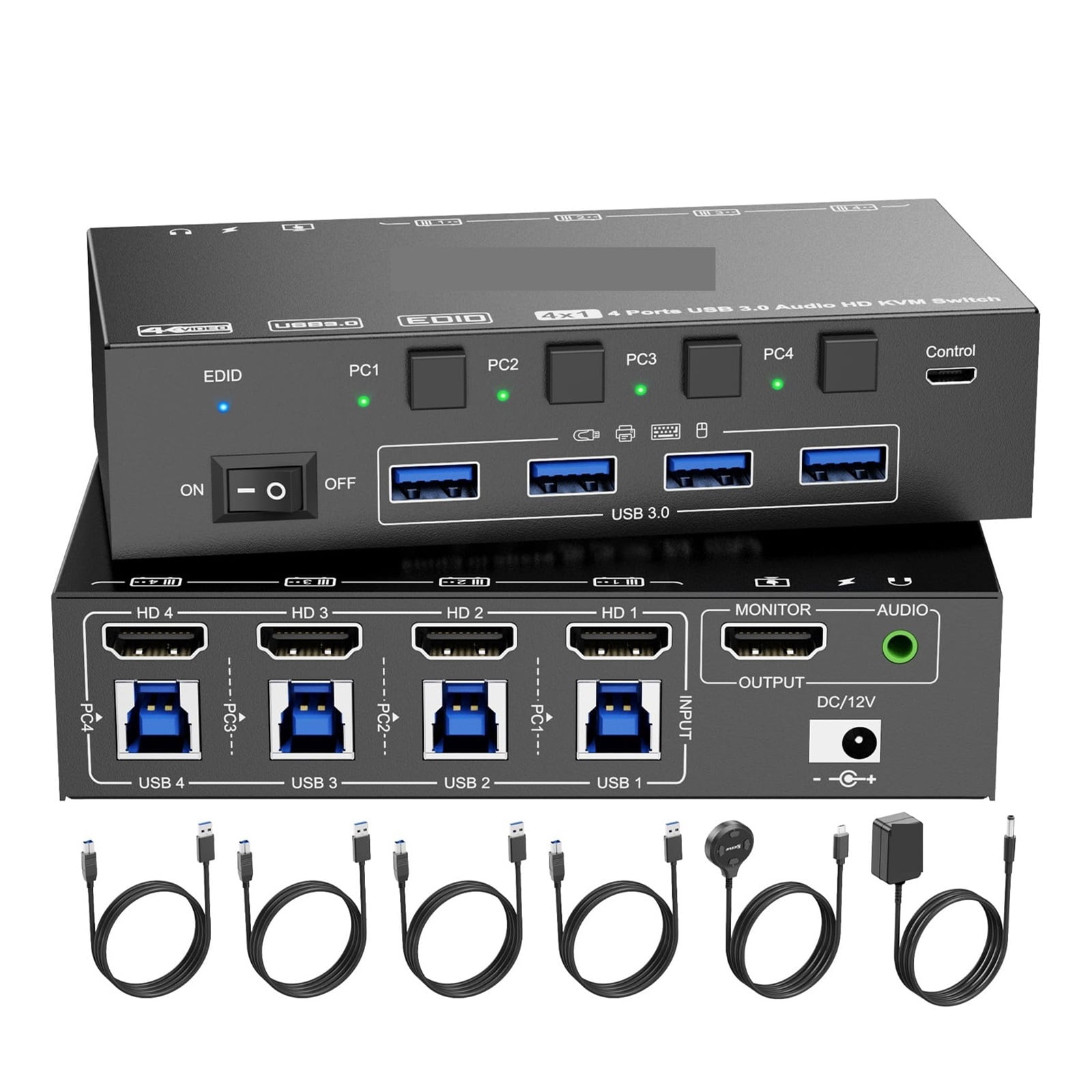 KVM Switch 4 Computers 8K60Hz,Simulation EDID, 4K144Hz 4 Port USB3.0 KVM Switch with