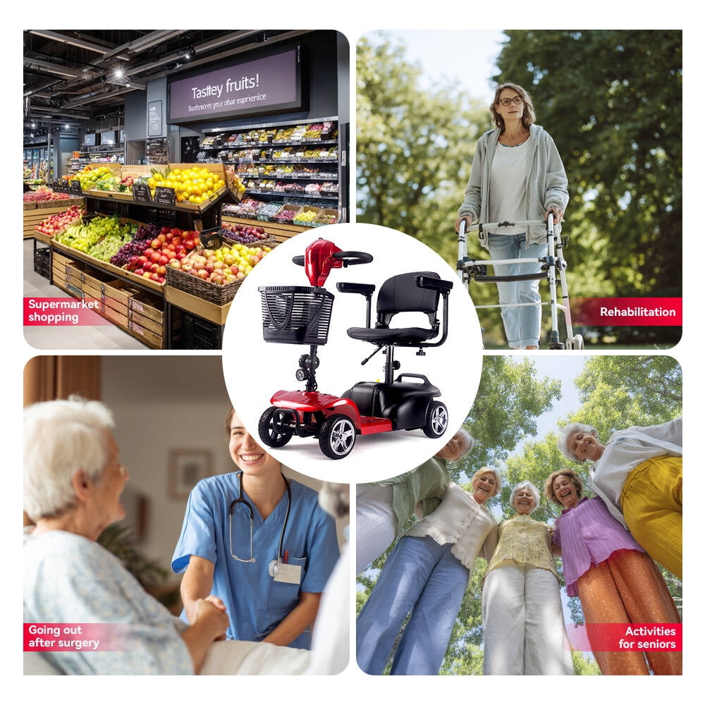 TOXOZERS Mobility Scooter,Folding 4 Wheels Mobility Scooters for Seniors,Replacement Electric Wheelchair,42X37X19in,110lbs,Red