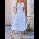 thumbnail image 5 of Vestido Midi Bohemio de Playa para Mujer, Informal, Ligero, de Verano, con Mangas , Escote en V y Cintura Elástica, con Bolsillos. Azul L, 5 of 9