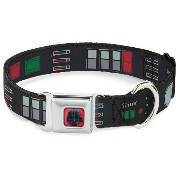 Star Wars Pet Collar, Dog Collar Metal Seatbelt Buckle, Star Wars Darth Vader Utility Belt Bounding Black Grays Reds, 9.5 to 13 Inches 1.0 Inch Wide