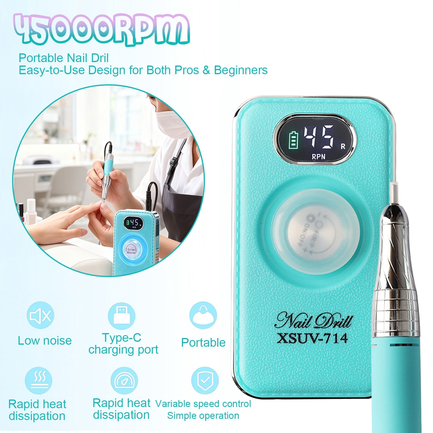 40000RPM Electric Nail Drill Professional Polishing Machine Low Noise Nails Sander File Set For Manicure Salon Home Tools, Chrismas gift