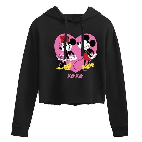 Disney - Mickey And Minnie Heart - Juniors Cropped Pullover Hoodie