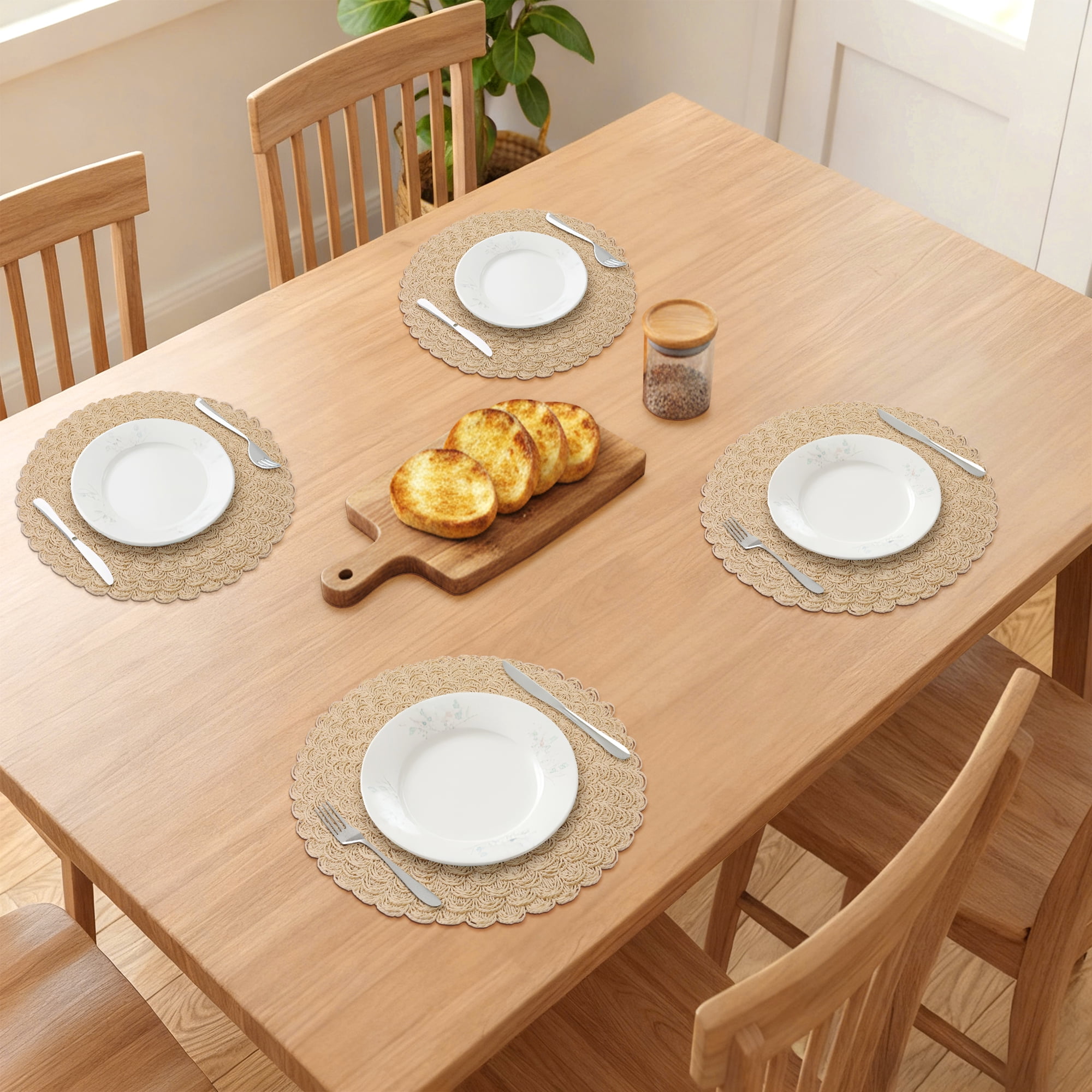 Unique Bargains 6Pcs Rustic Woven Dining Placemats Beige/Beige 15x15inch