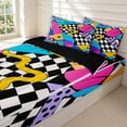 thumbnail image 3 of Manfei Classic Plaid Zipper Twin Comforter Sets with Fitted Sheet and 2 Pillowcases,Vintage Check Zipper Bedding Set,Pink Blue Yellow,Black Reversible,4pcs, 3 of 8