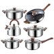 thumbnail image 1 of Juego de 12 piezas de ollas y sartenes de acero inoxidable antiadherente con tapa - Incluye tetera de 3L - Cocina saludable sin humo - Compatible con todo tipo de estufas (inducción, gas, eléctrica), 1 of 5