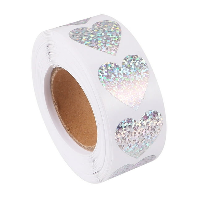 CIMAXIC Party 1 Roll of 500PCS Heart Shape Sticker Self-adhesive Gift Labels Sticker Label Decals Creative Roll Label Sticker for Gift Party,0.98"X0.98"X0.04"