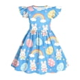 thumbnail image 3 of Mitankcoo Easter Dresses for Girls Cute Print Crew Neck Flutter Sleeve A-Line Dress Daily Fashion Wear 3-14Y, 3 of 7