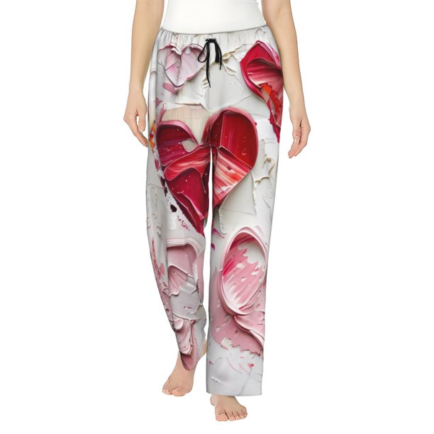 Fotbe Textured Heart Abstract Art Pantalones de Pijama para Mujer, Pantalones de Dormir, Pantalones Pj con Cordón y Bolsillos-X-Large