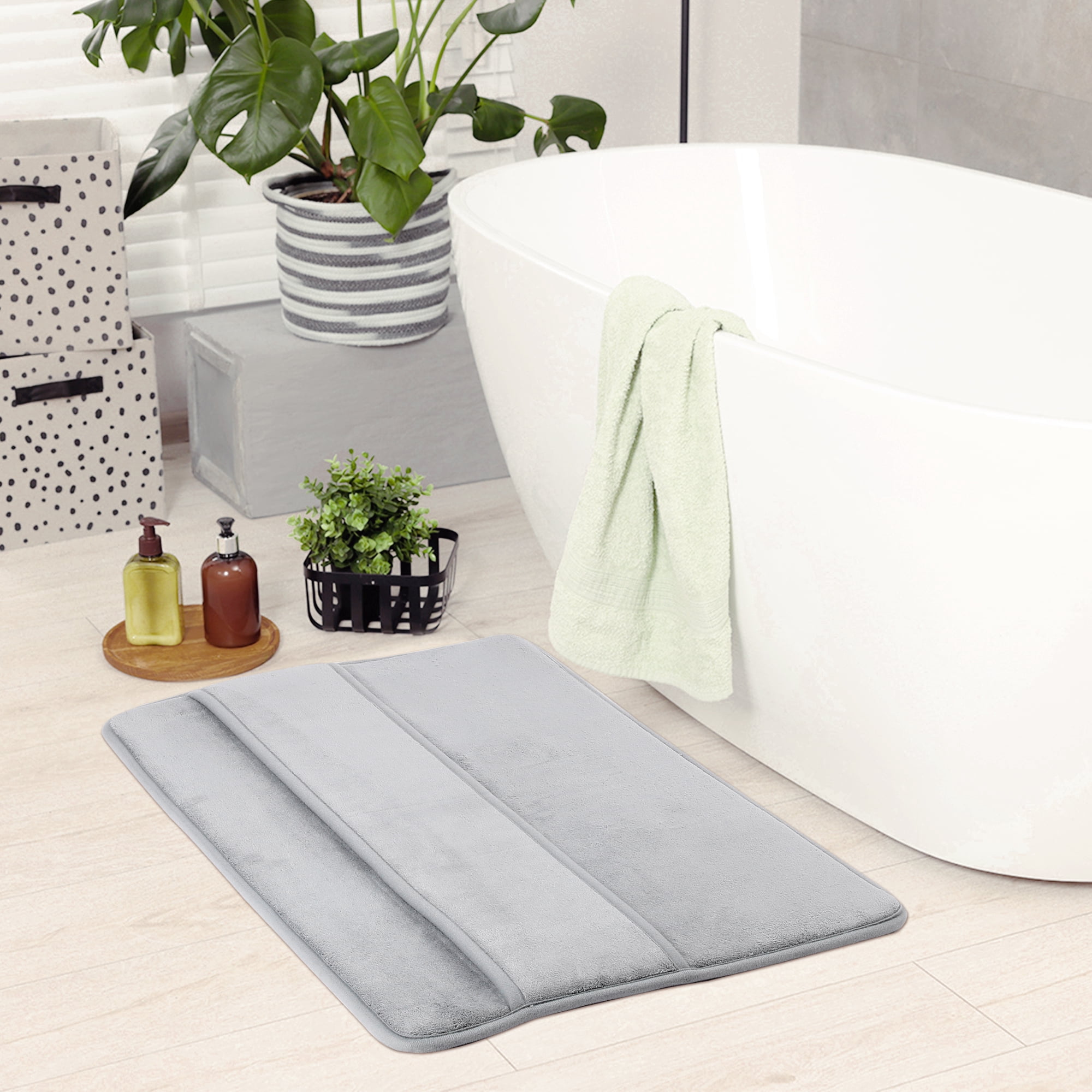 Unique Bargains Memory Foam Absorbent Non Slip Bath Rug Grey 16" x 24"