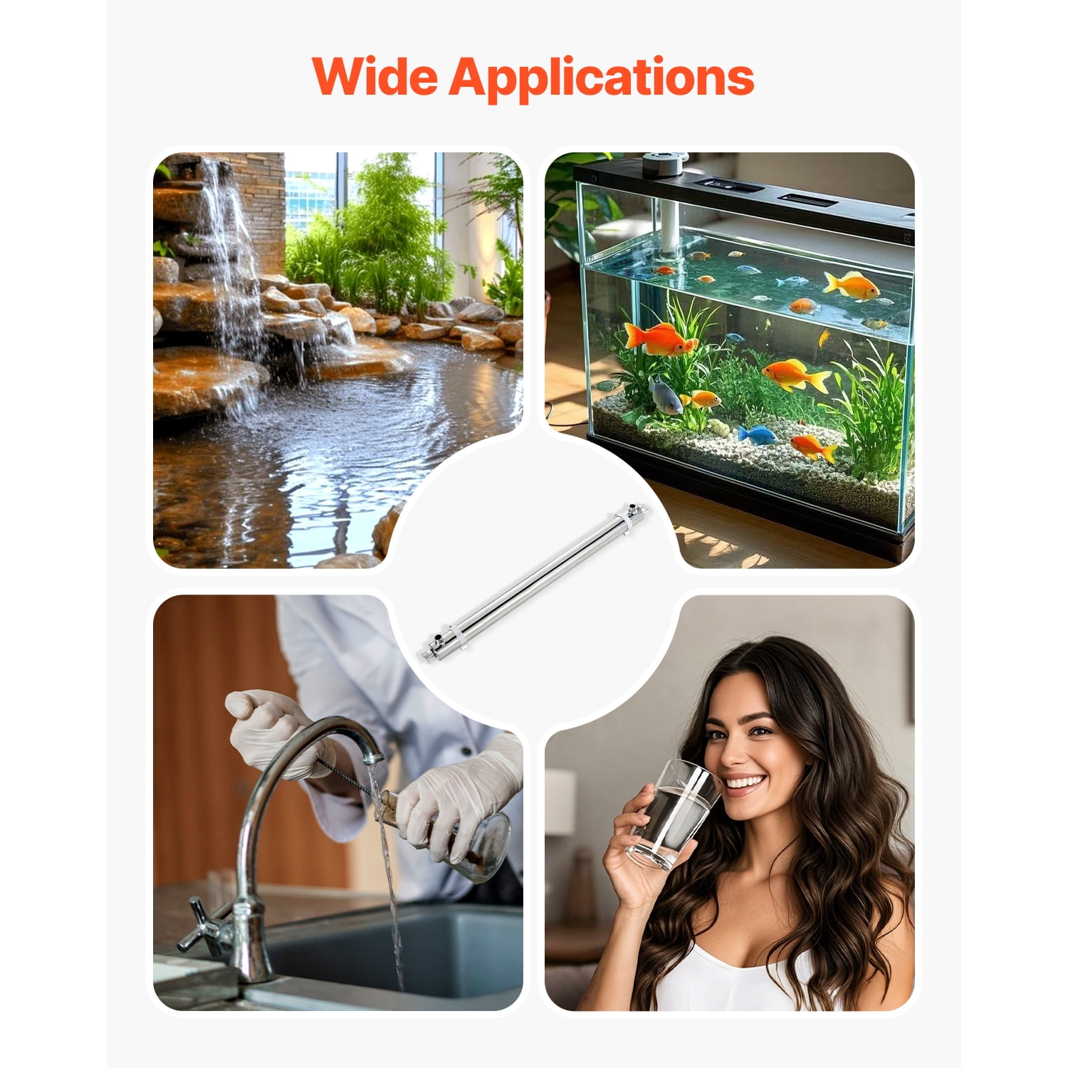KFFKFF UV Water Sanitizer, 55W 12GPM, 110V Multifunctional Ultraviolet Water Sanitizer Filter in Stainless Steel Enclosure, Comprehensive UV Water Filter with Quartz Sleeve Suitable for Shower