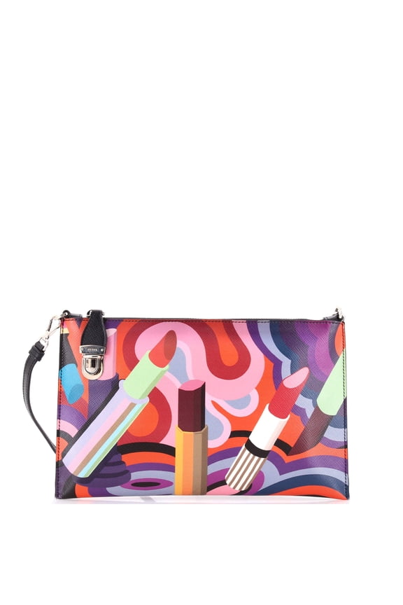 Pre-Owned Push Lock Zip Pochette Printed Saffiano By Rebag