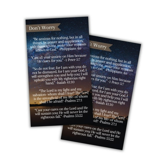 Bible Verse Card for Worry Philippians 4:6, 1 Peter 5:7, Isaiah 41:10, Psalms 27:1 Anxious 30pk 2x3.5 New Drivers Teens Hand Out Wallet Cards