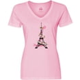 thumbnail image 3 of Inktastic Eiffel Tower in Paris with Flowers and Pink Banner Women's V-Neck T-Shirt, 3 of 5