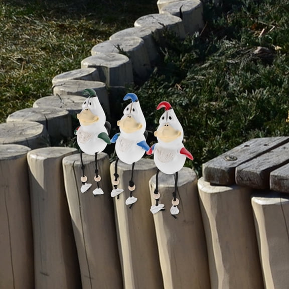 PENIKOKO 3-Piece Resin Rooster Garden Statue Set with Decorative Fence for Outdoor Patio Yard Decor