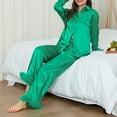 thumbnail image 6 of Womens Silk Satin Pajamas Set Loungewear Feather Trim 2 Piece Sleepwear Lapel Button-Down Pj Set, 6 of 7