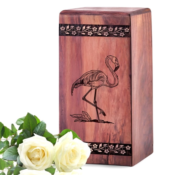Flamingo Cremation Wooden Urn for Human Ashes, Memorial Gifts for Man and Woman, Burial and Funeral Urns for Mom and Dad, Memorial Keepsake Wood Urn - 10inch, Large Size - Single 1Pcs
