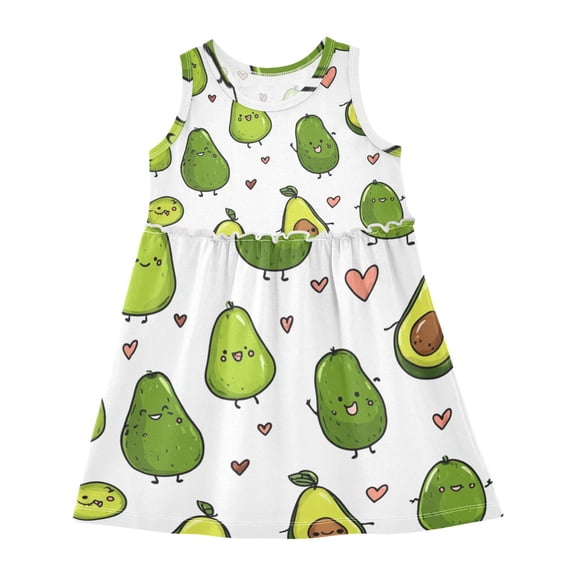 Girls Dress Avocado and Love Sleeveless Dress for Girls Hem A-Line Casual Sundress