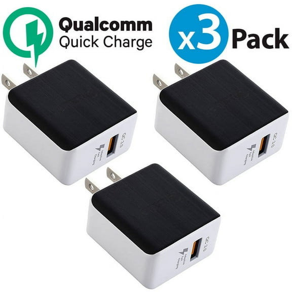 3-Pack FREEDOMTECH 3.0 Quick Charge Certified 18W Fast Rapid USB Wall Charger Adapter For Apple iPhone X iPhone 8 Plus Samsung Galaxy S8 S9  Plus Note 9 Note 8 Galaxy S7 Edge LG G7 Google Pixel 2 XL