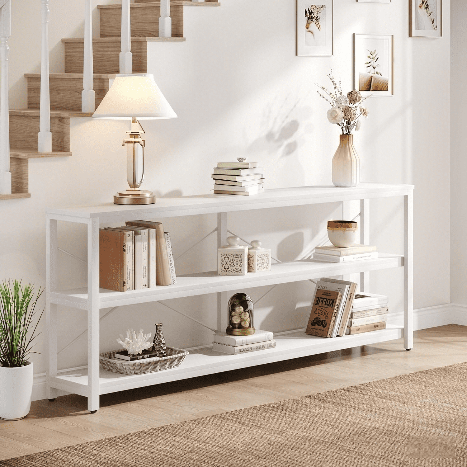 Tribesigns 70.9-Inch Console Table, 3-Tier Industrial Sofa Table with Metal Frame, Couch Table with Storage Shelves for Living Room Entryway Hallway Foyer (White)