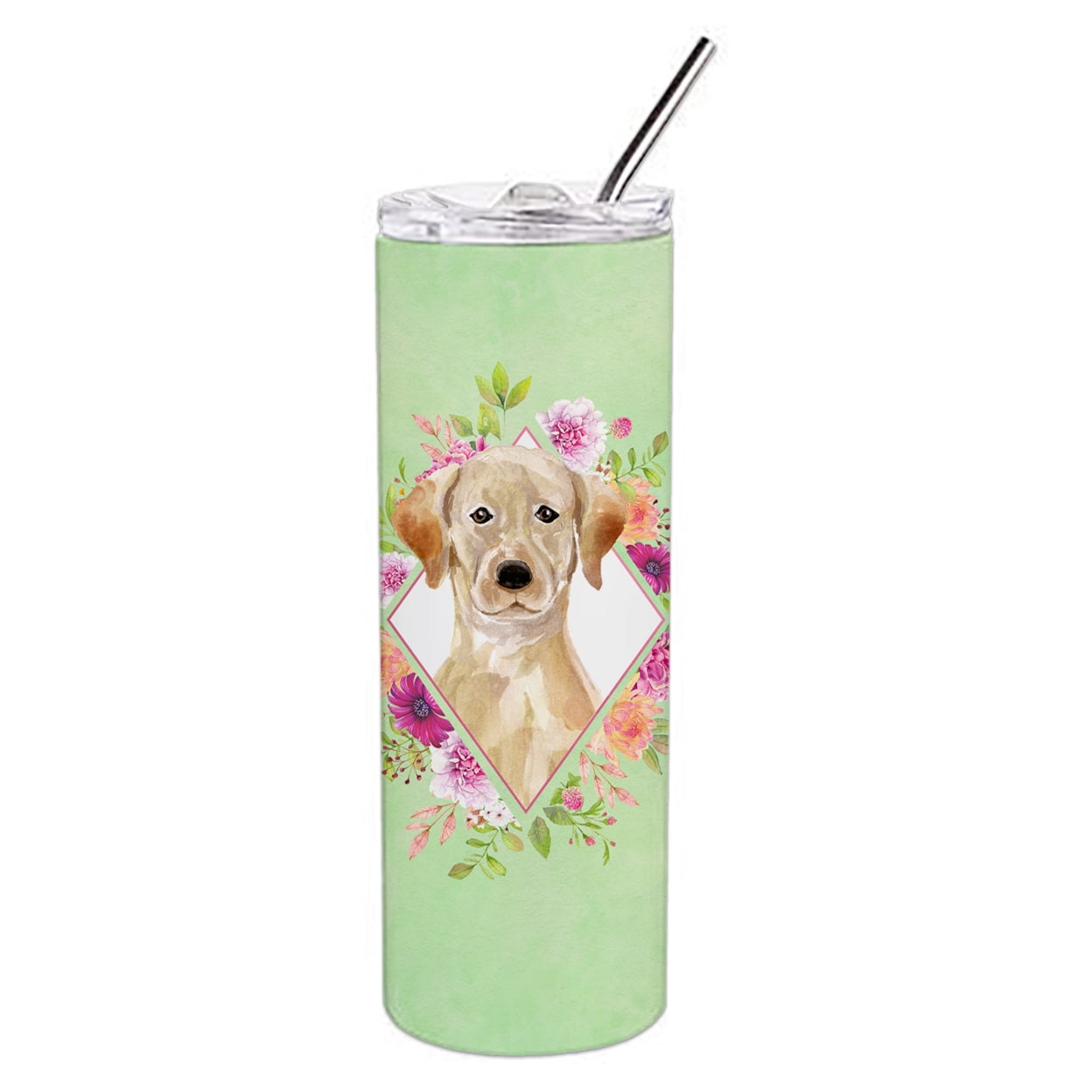 Carolines Treasures CK4387TBL20 Yellow Lab Green Flowers Stainless Steel 20 oz Skinny Tumbler 20 oz multicolor