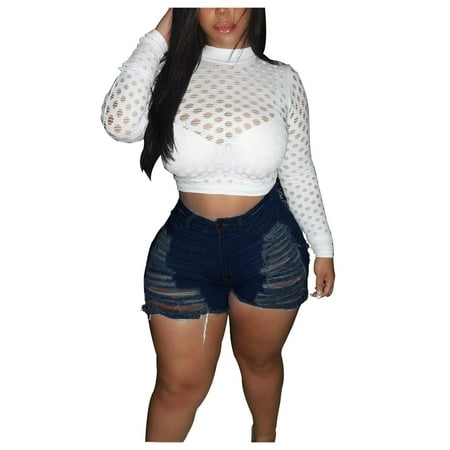 

NECHOLOGY Jean Pajama Pants Women Shorts Long Short Waisted High Burr Women s Denim Cut Back Front And Slim Womens Designer Pants Pants Blue XX-Large
