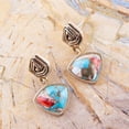 thumbnail image 2 of Swirled Blue Turquoise and Orange Sponge Coral Matrix Golden Post Earrings, 2 of 3