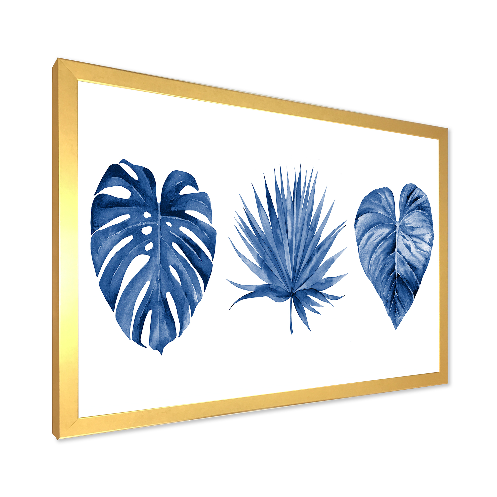 Designart 'Tropical Leaves In Classic Blue ' Tropical Framed Art Print