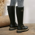thumbnail image 4 of Women's Knee High Riding Boots Chunky Lug Sole Trendy Buckle Strap Waterproof Leather Zipper Tall Motorcycle Booties, 4 of 6