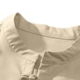 thumbnail image 6 of UVEASISHA Linen Shirts for Men Roll Up Long Sleeve Beach Shirt Stand Collar Casual Chinese Frog Button Shirts Solid Color Vacation Wear Khaki 3XL, 6 of 8