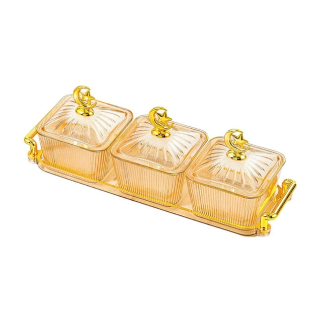 Plato para servir dividido, plato para frutas secas, plato para servir, recipiente para dulces de nueces, para dulces, frutos secos, aperitivos, Marrón 3 Rejillas