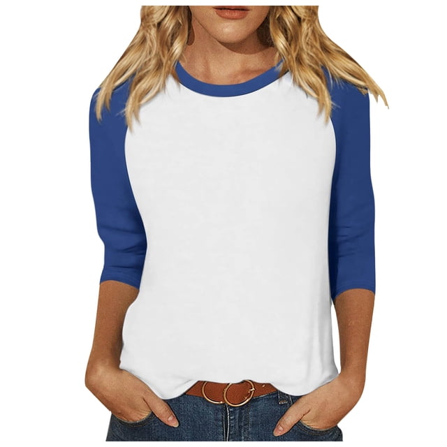 TSADFHJI Hauts Peplum pour Femmes Formels Femmes Manches 3/4 Haut Été Décontracté Polyvalent Raglan Col Rond Chemise Décontractée Haut TTG Bleu