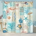 thumbnail image 2 of Nautical Coastal Shower Curtain, Beach Theme Shower Curtain Set for Bathroom, Vintage Sea Shell Turtle Fabric Shower Curtain Restroom Bathtub Decor Accessories with Hooks 36X 72 inch, 2 of 5