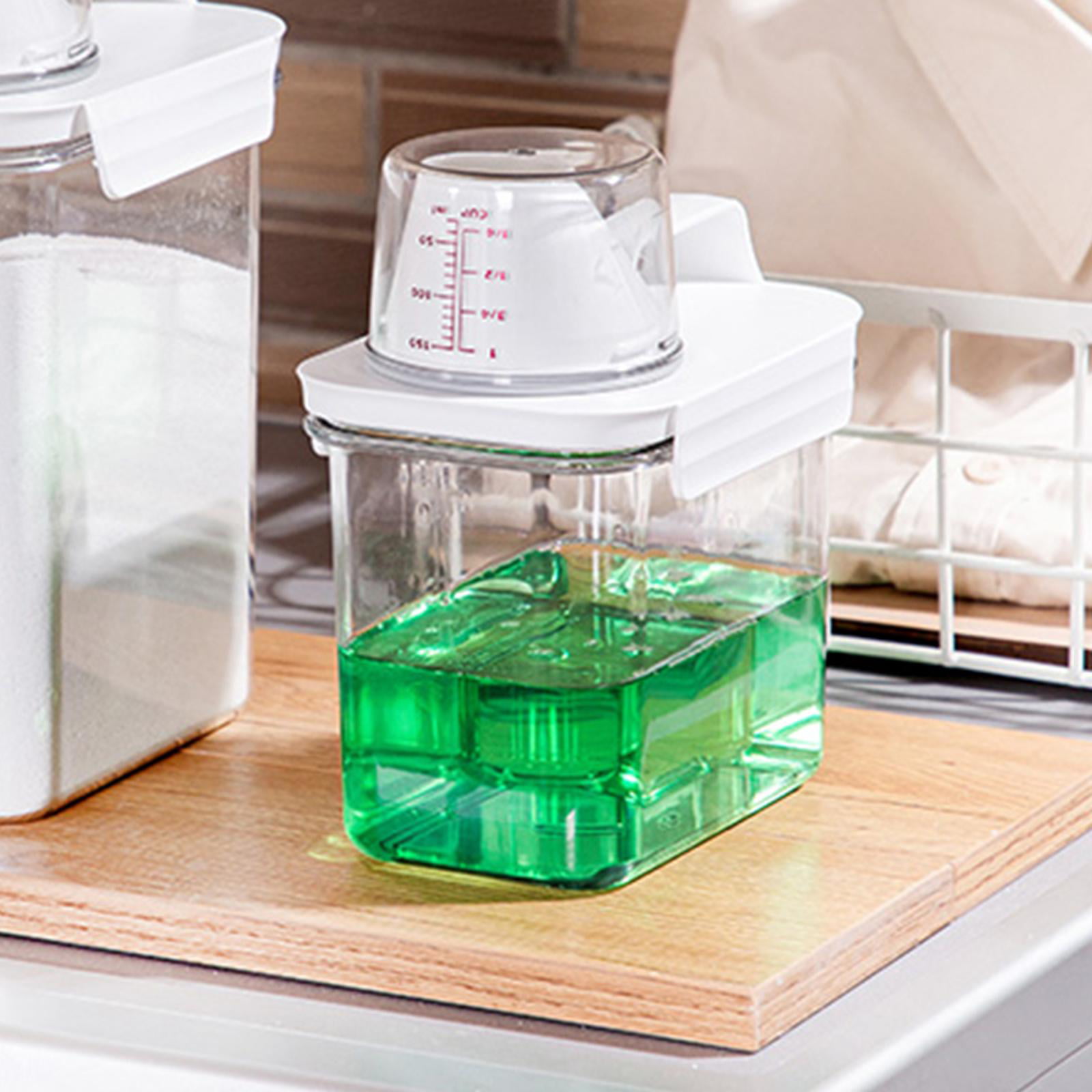 1pc Transparent Laundry Detergent Storage Box With Measuring Cup For  Sorting Washing Powder, Liquid And Grain