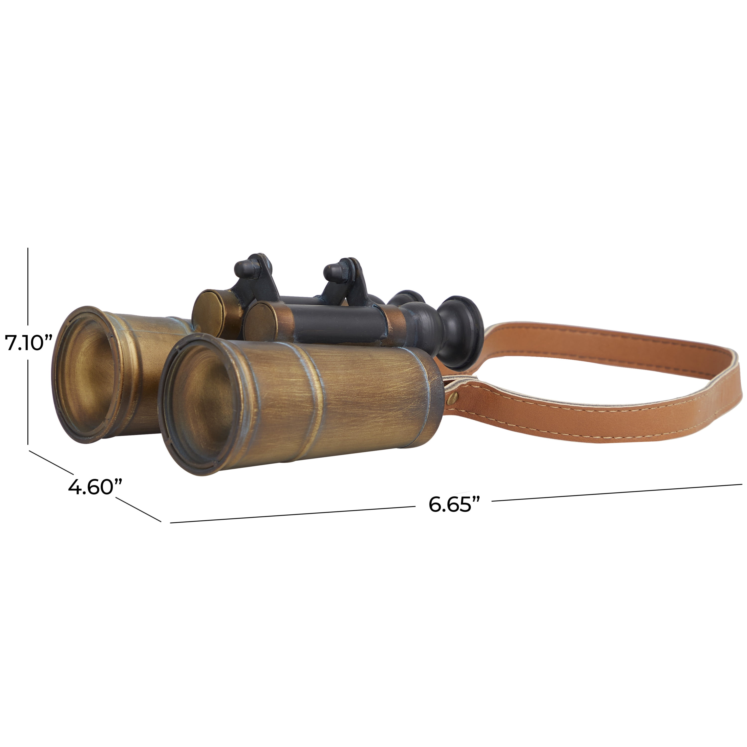 DecMode 7" x 7" Copper Metal Antique Binocular Telescope Tabletop Décor with Brown Faux Leather Strap, 1-Piece