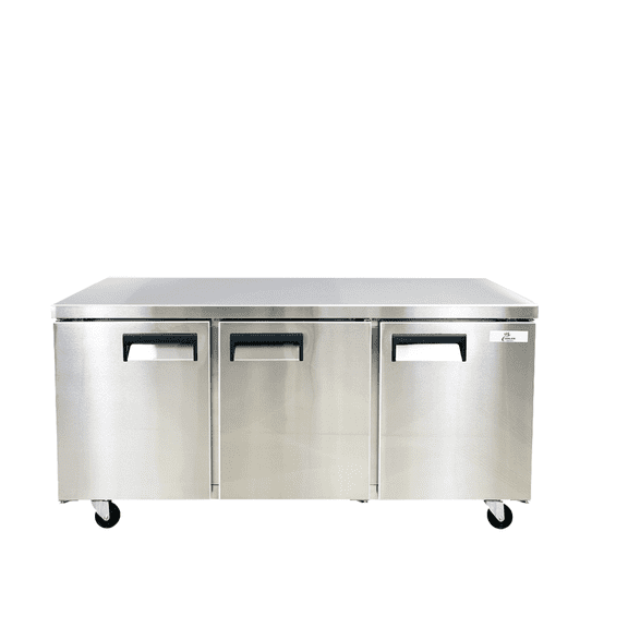 72 inch 15.5 cu.ft, 35 1/2" heigh Commercial Undercounter  refrigerator, 3 Solid Doors, stainless steel exterior, NSF certified.