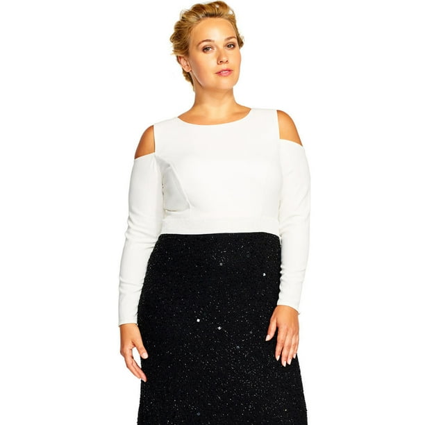 adrianna papell long sleeve beaded gown