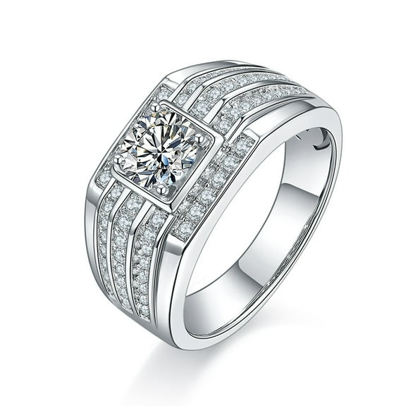 1 Carat Moissanite Ring for Men Sterling Silver Moissanite Men Diamond Ring Moissanite Engagement Rings for Men Lab Grown Husband Diamond Wedding Rings Men's Promise Rings