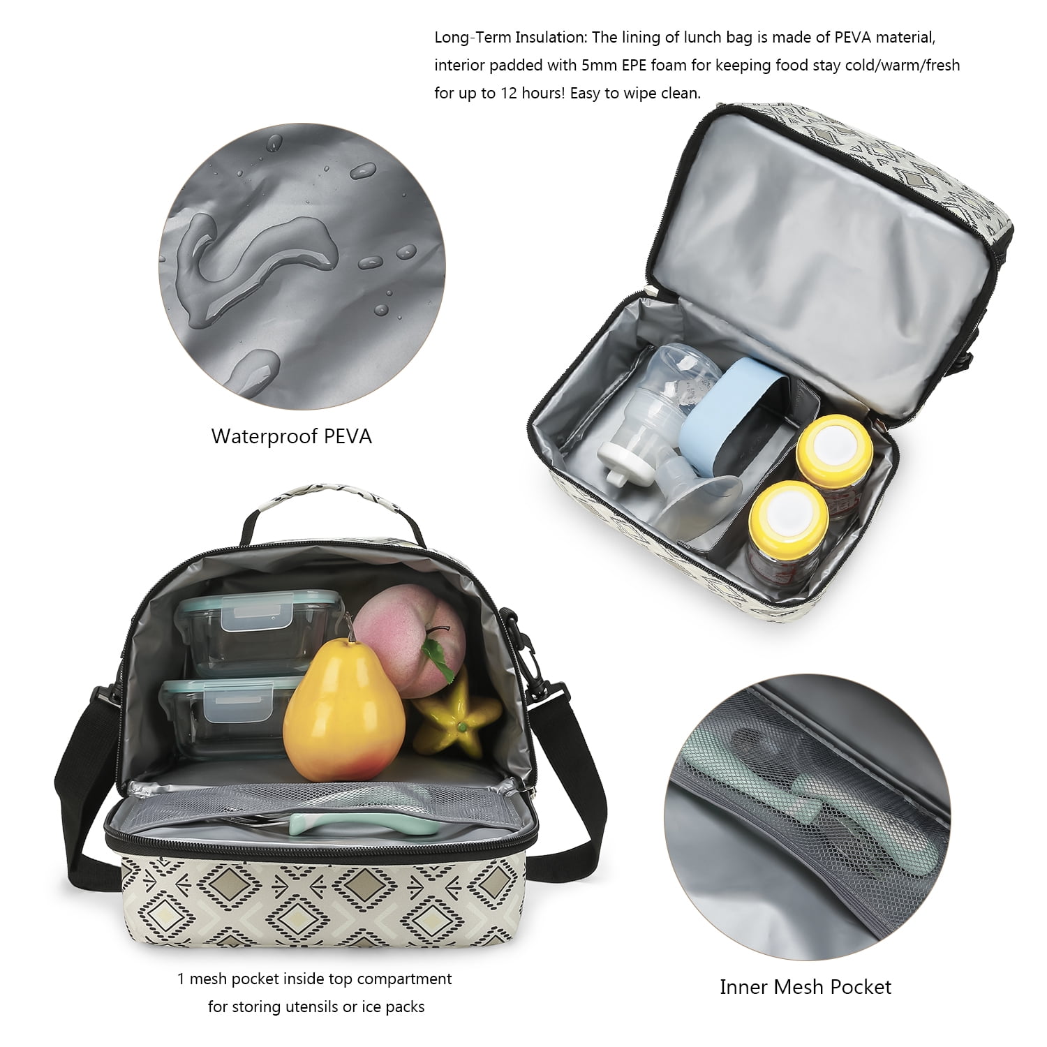 Breast Pump Bag Cooler Compartment for Breast Pump - Cooler and Moistureproof Bag Double Layer for Mother Breast Milk Pump Lunch Bag Outdoor Working