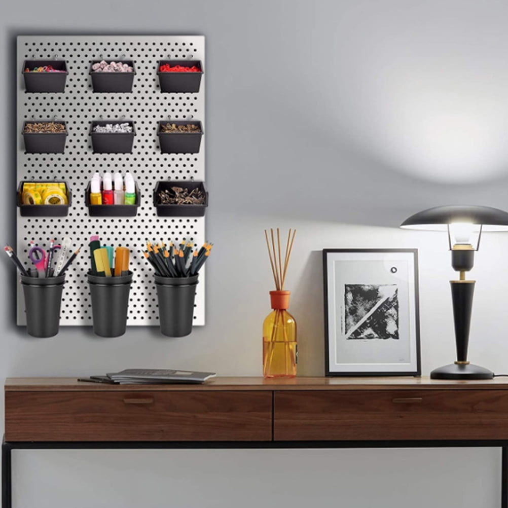Peg Board Hook Pegboard Cup with and Loop Black Storage Bin Stainless Steel Pp 5 Sets