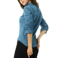 thumbnail image 4 of INSPIRE CHIC Women's Point Collar Long Sleeve Button Down Chest Pockets Denim Shirt S Blue, 4 of 6