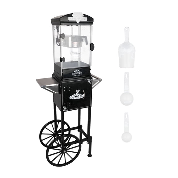 8oz Popcorn Machine with Cart 480W Vintage Maker 3 Switches Stainless Steel for Home Theater Movie Nights Black